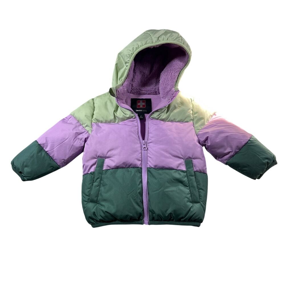 Swiss Tech Puffer Jacket 2T Baby Toddler Stripes Hooded Winter Coat Ski Snow